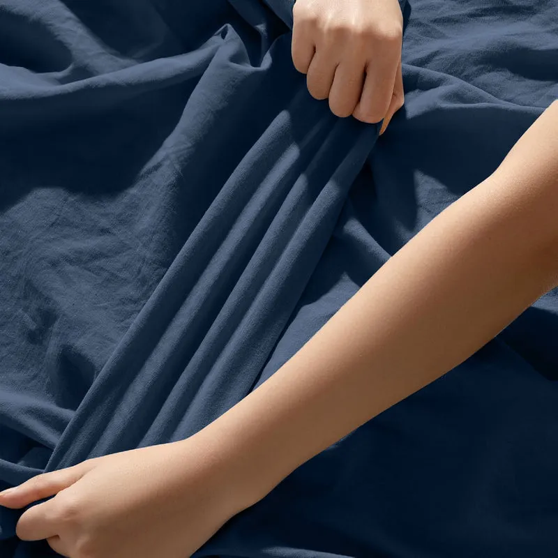 Sleep Comfy Satijn Katoen Dekbedovertrekset | Marineblauw