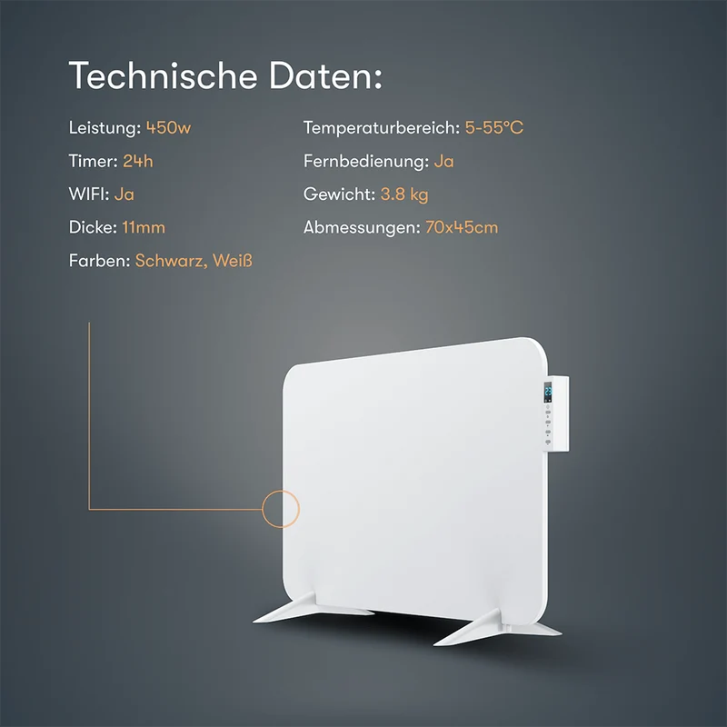 Metall Infrarotheizung 450W mit Smart Thermostat B-Ware