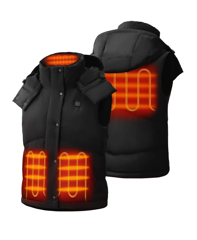 (Open-Box) Women's Heated Cropped Puffer Down Vest - Black / Red