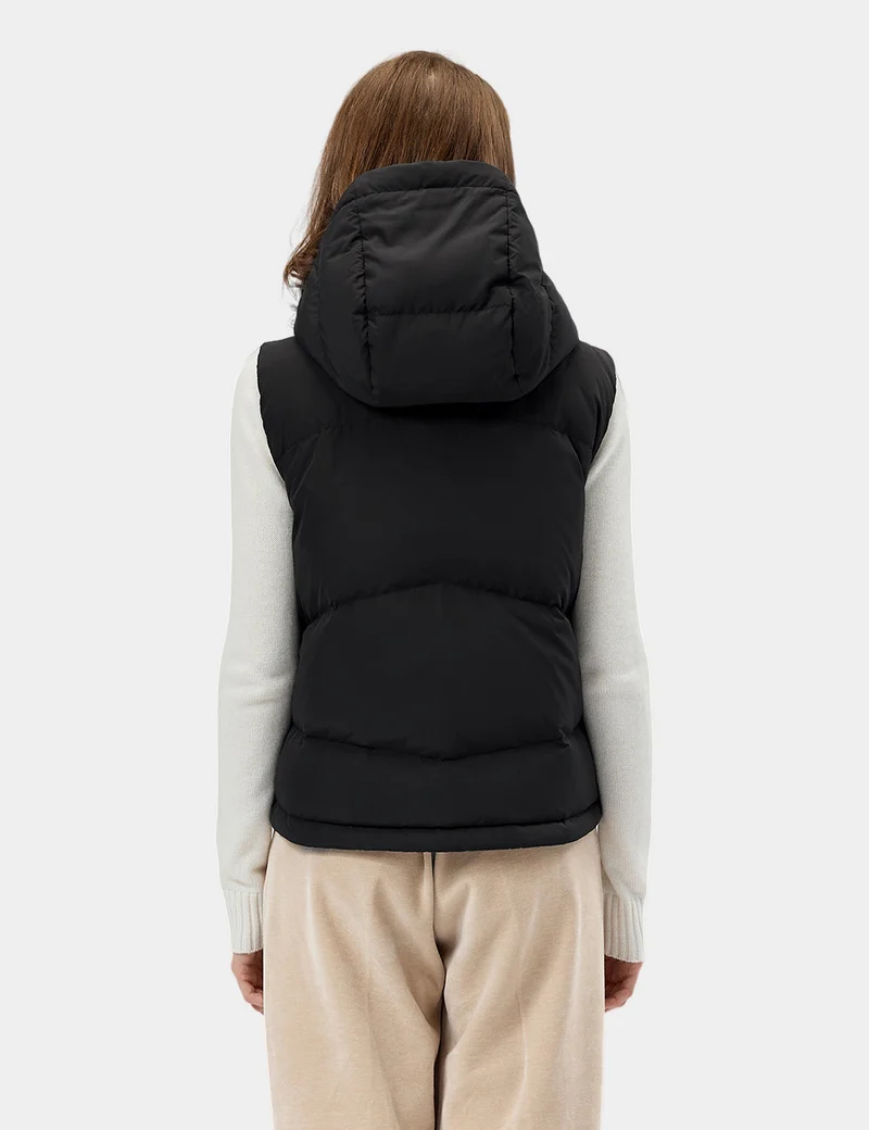 (Open-Box) Women's Heated Cropped Puffer Down Vest - Black / Red