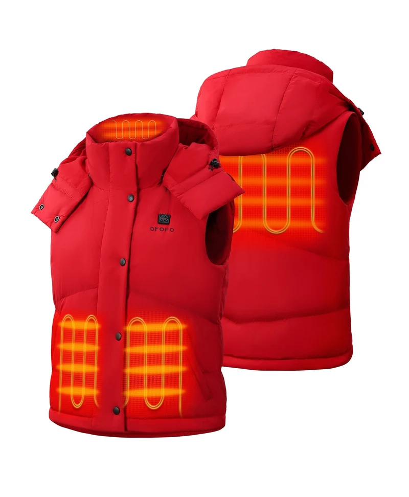 (Open-Box) Women's Heated Cropped Puffer Down Vest - Black / Red