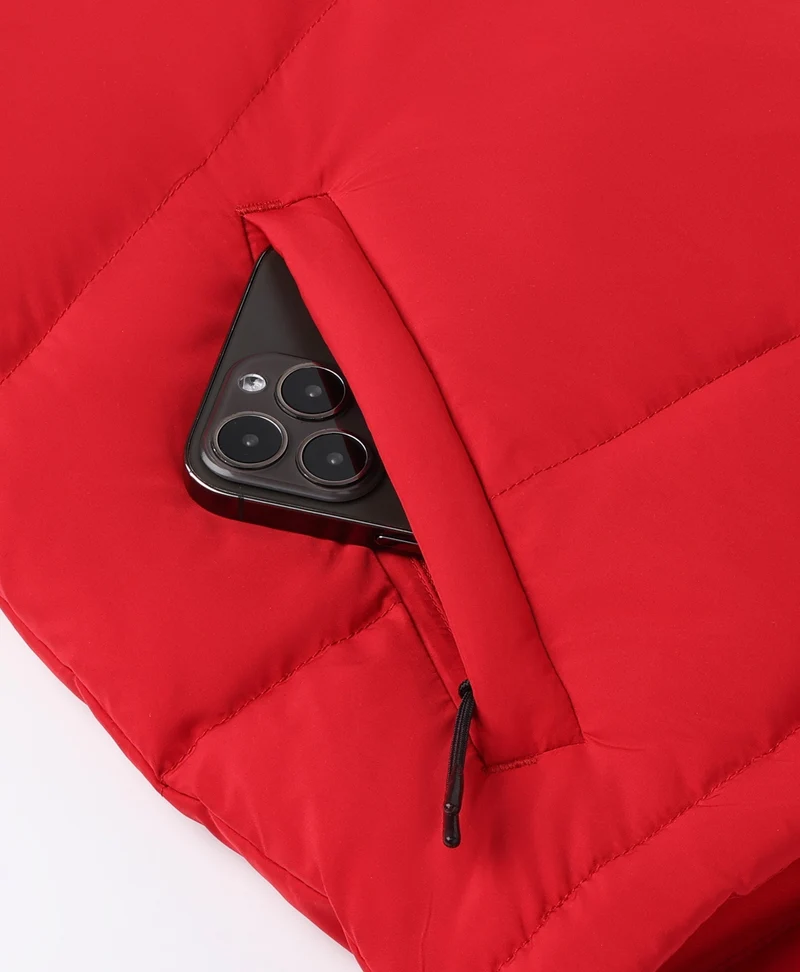 (Open-Box) Women's Heated Cropped Puffer Down Vest - Black / Red