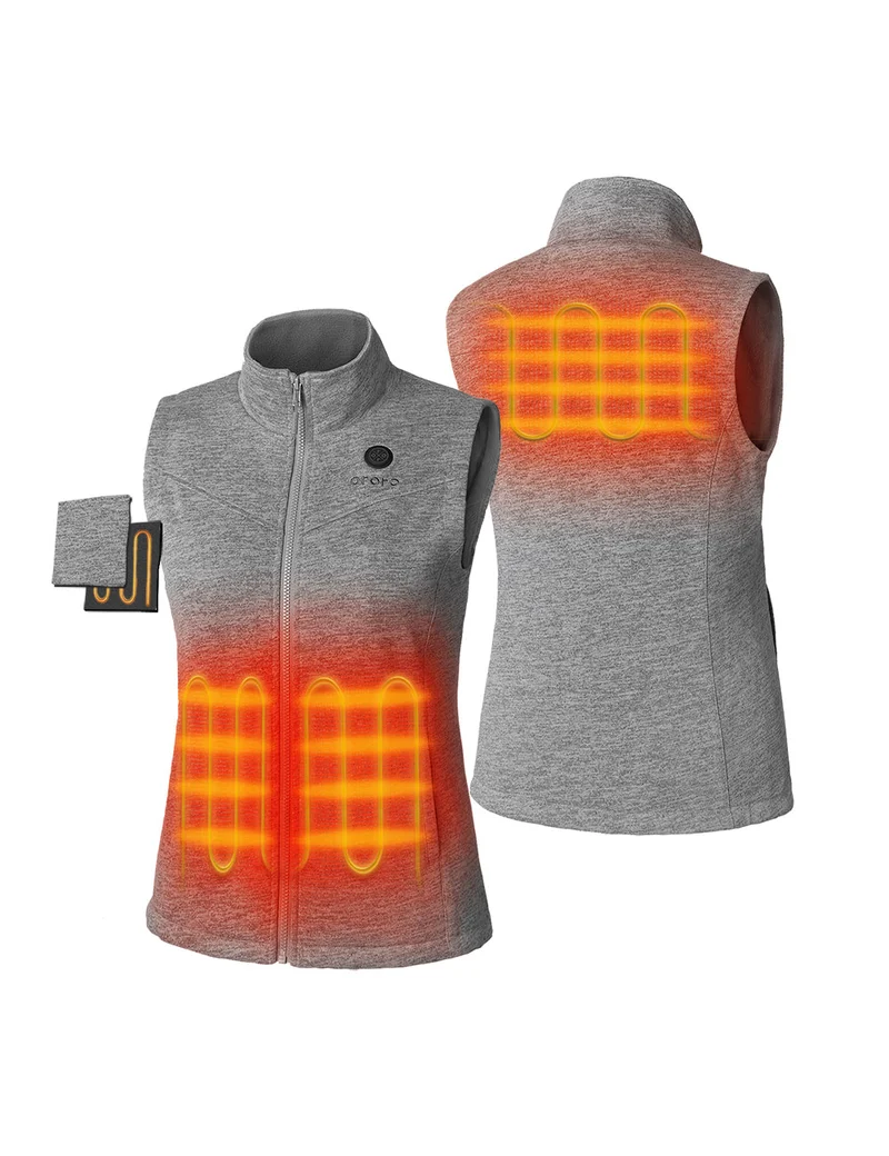 (Open-box) Women's Heated Fleece Vest - Grey/Red/Blue