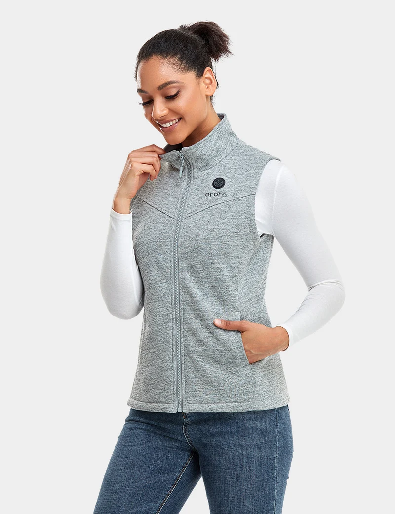 (Open-box) Women's Heated Fleece Vest - Grey/Red/Blue