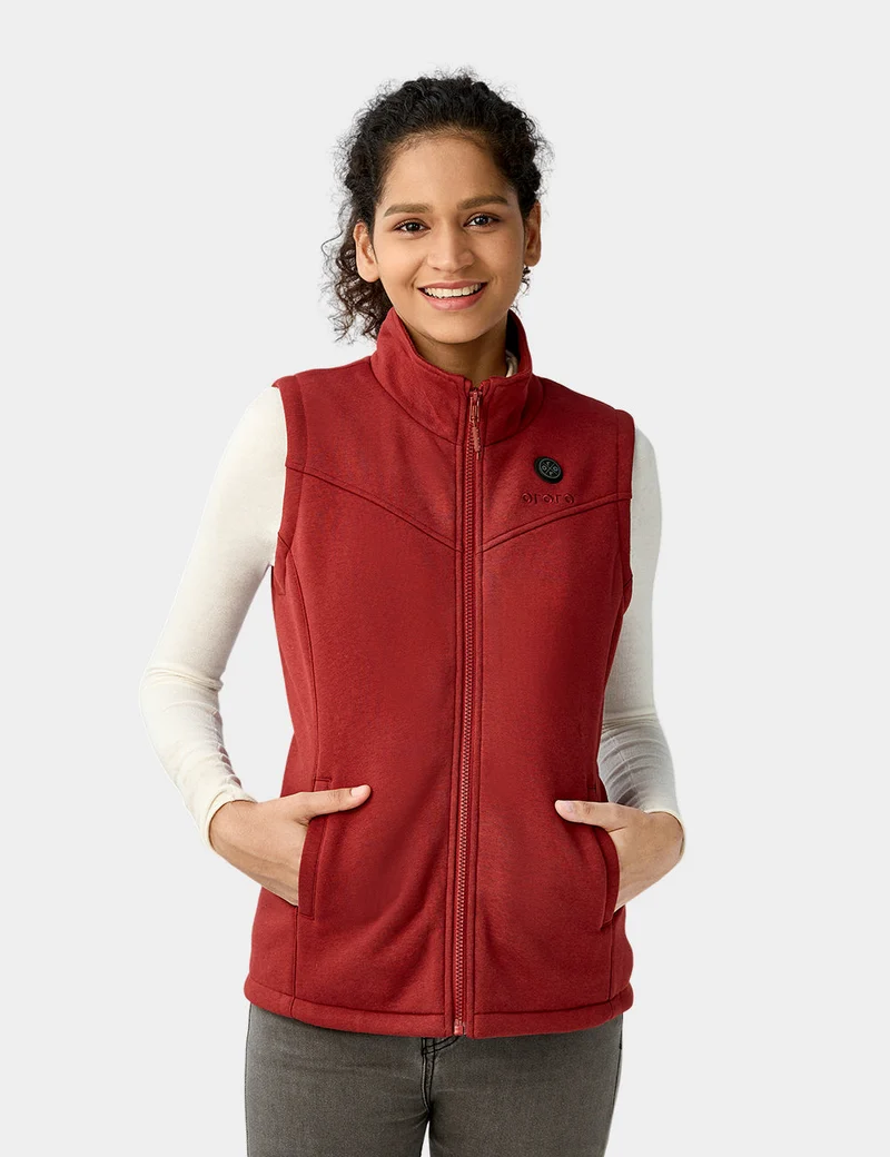 (Open-box) Women's Heated Fleece Vest - Grey/Red/Blue