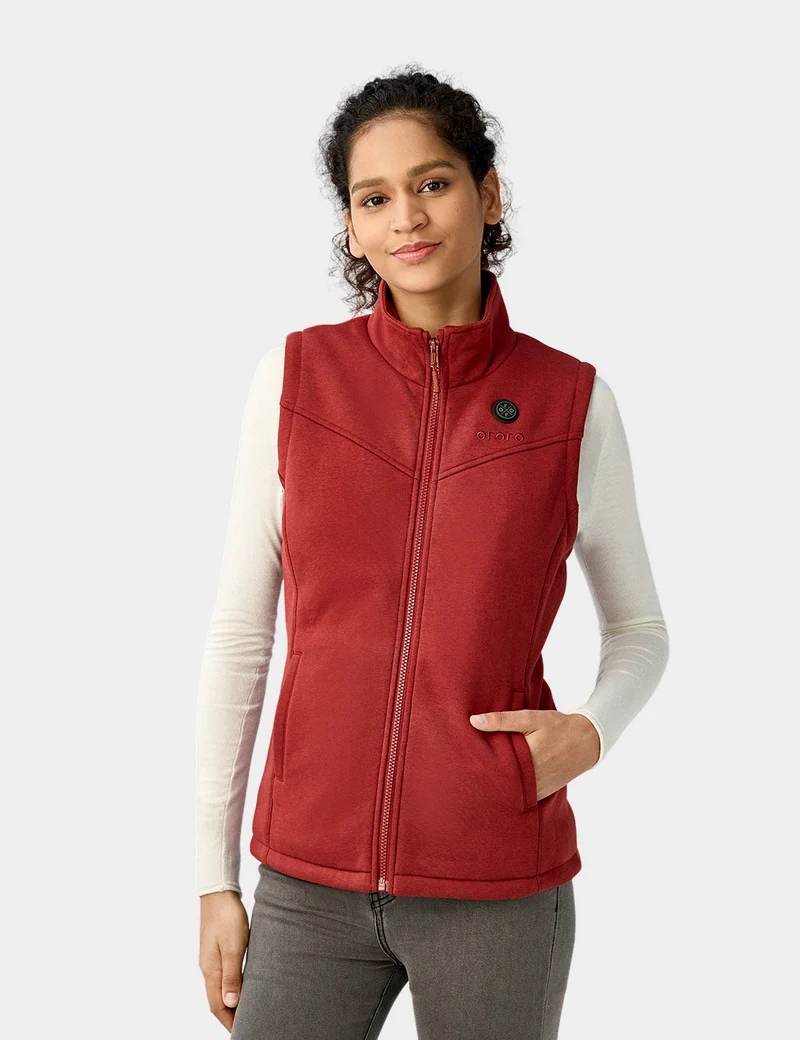 (Open-box) Women's Heated Fleece Vest - Grey/Red/Blue