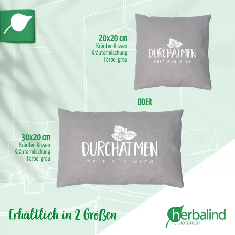 Kräuterkissen 20x30cm, "Durchatmen - Zeit für mich", Grau