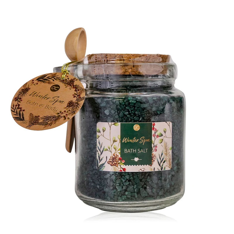 Geschenk Badesalz Meersalz im Glas mit Korkdeckel und Holzlöffel
