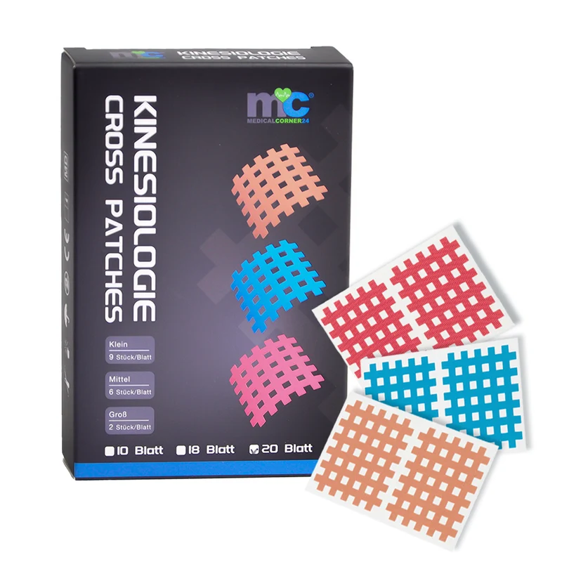Medicalcorner24 Gittertapes – Cross Patches 5,2 x 4,4 cm, 18 Bögen à 2 Stück in 3 Farben