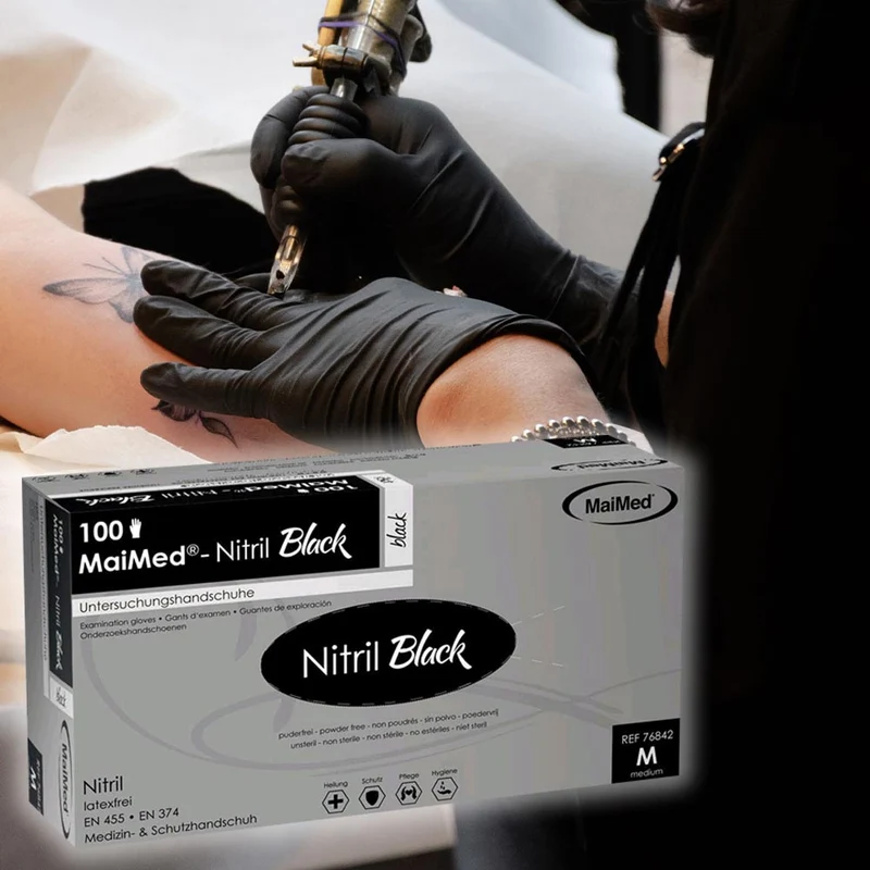 MaiMed Nitril Black - Nitril Handschuhe schwarz, puderfrei, 100 St.