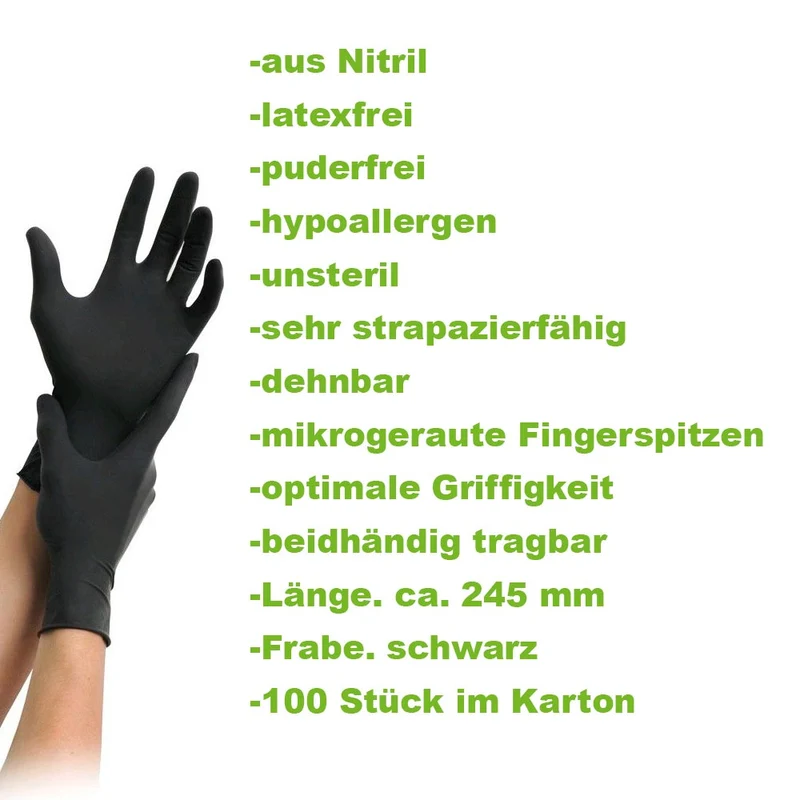 MaiMed Nitril Black - Nitril Handschuhe schwarz, puderfrei, 100 St.