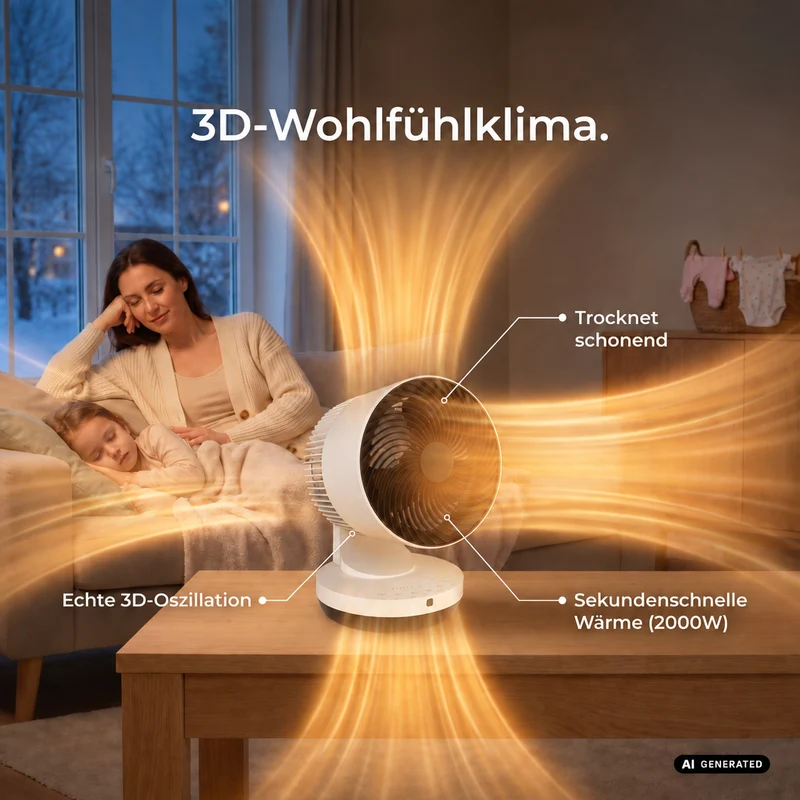 Gemma 3D , 2-in-1 Heizlüfter & Ventilator mit Fernbedienung