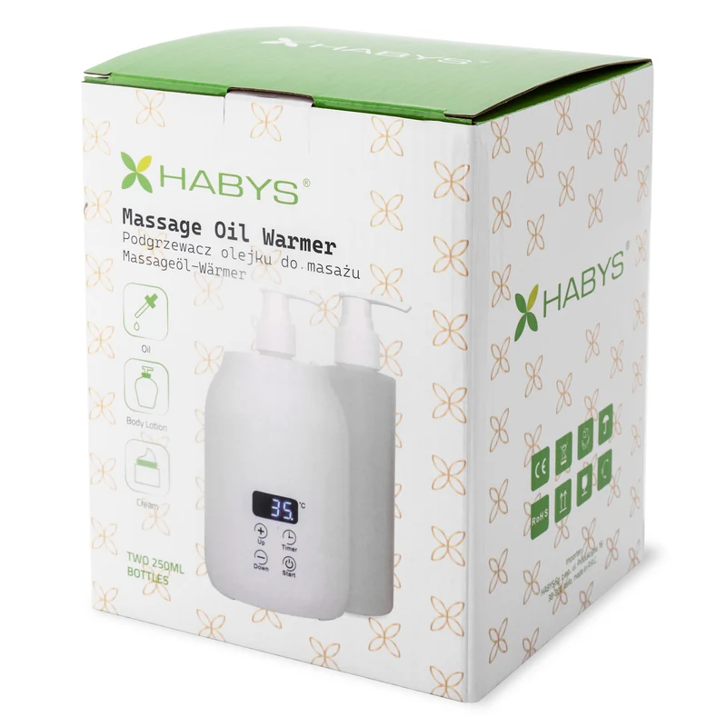Habys Massageöl-Erwärmer | mit zwei 250 ml Flaschen | Weiß