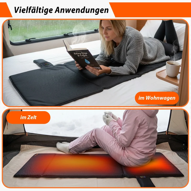 Thermrup Mobile Beheizbare Sitzauflage 50x125 cm – Mit Smart-Regler, Akku- & Netzbetrieb