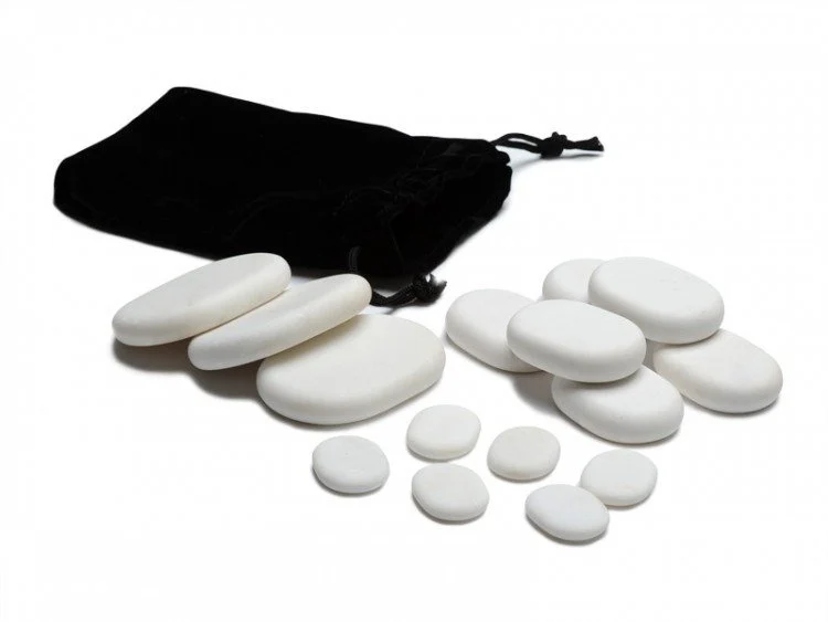 Massagesteine Set | 15-teilig | aus weißem Marmor