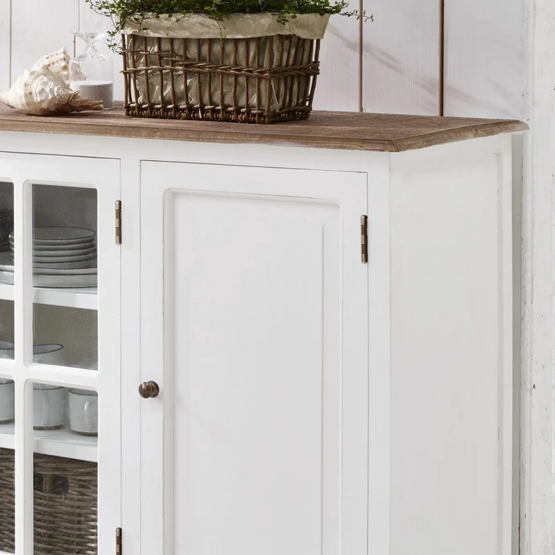 KOSTAN Sideboard – Massivholzschrank aus Mangoholz mit Glastüren im Landhausstil