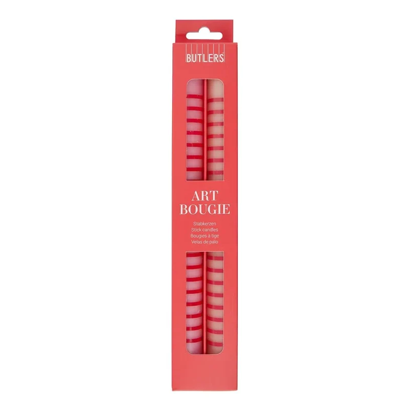 ART BOUGIE Stabkerze Streifen 2er Set – Trendige Streifen-Stabkerzen