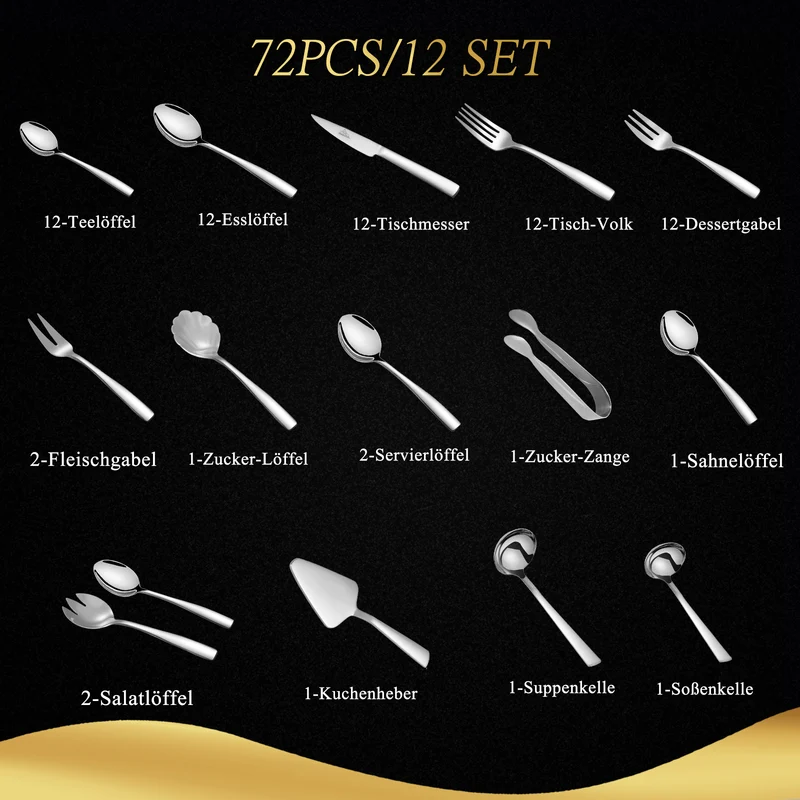 LB Besteck Set 72teilig 18/10 Edelstahl für 12 Personen