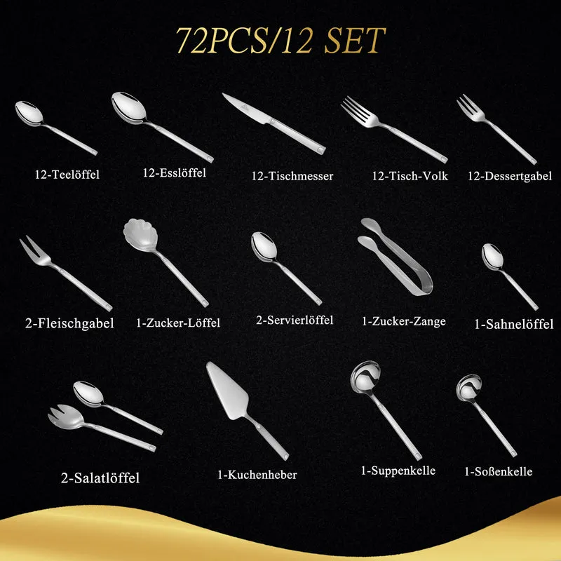 LB Besteck Set 72teilig 18/10 Edelstahl für 12 Personen