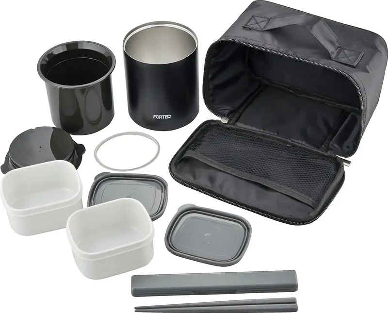 Wahei Freiz Bento Box 840Ml Black Slim Rice Container Japan 2 Side Dish Containers Chopsticks Thermal Fortec Lunch Flr-5958