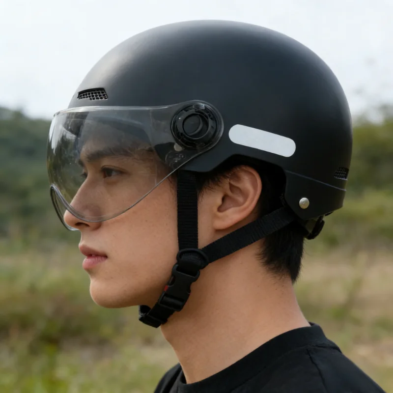 Motorradhelm mit Visier – Vintage Halbhelm für Scooter, Motorrad und E-Bike