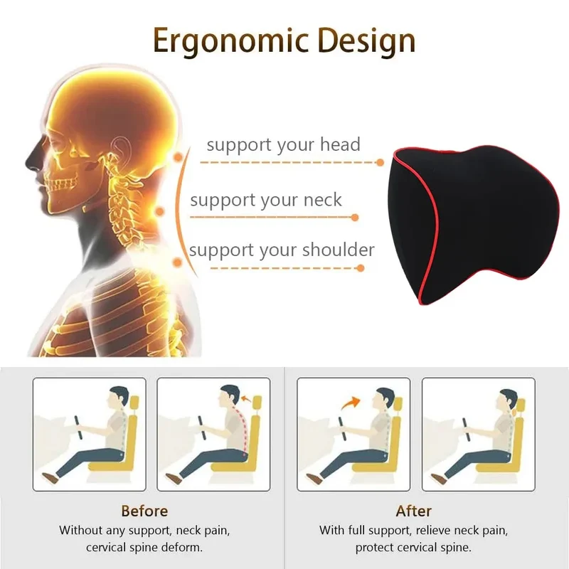 Auto Nacken- & Rückenkissen Set – Memory-Foam, Atmungsaktiv & Verstellbarer Gurt