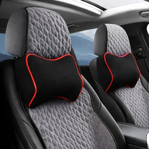 Auto Nacken- & Rückenkissen Set – Memory-Foam, Atmungsaktiv & Verstellbarer Gurt