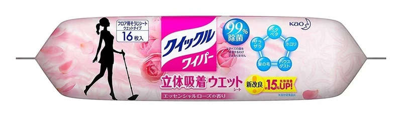 Kao Quickle Wiper 3D Adsorption Wet Sheet Rose Scent Japan 16 Pieces 5 Piece Set Bulk Purchase 328175
