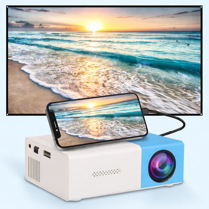 Mini Projektor – Tragbares HD-Display, Bis 120" Bild & HDMI/USB Anschluss