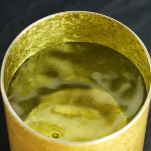 Laugh Wrinkles Guitan Titanium Sake Cup Pair Paulownia Box Wedding Gift Guinomi Gold Pair