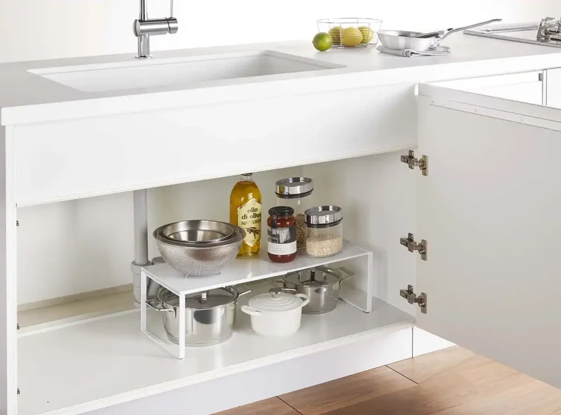 Yamazaki Industrial 3865 Telescopic Shelf White 36.5-60X23X18Cm Tower Under Sink Japan