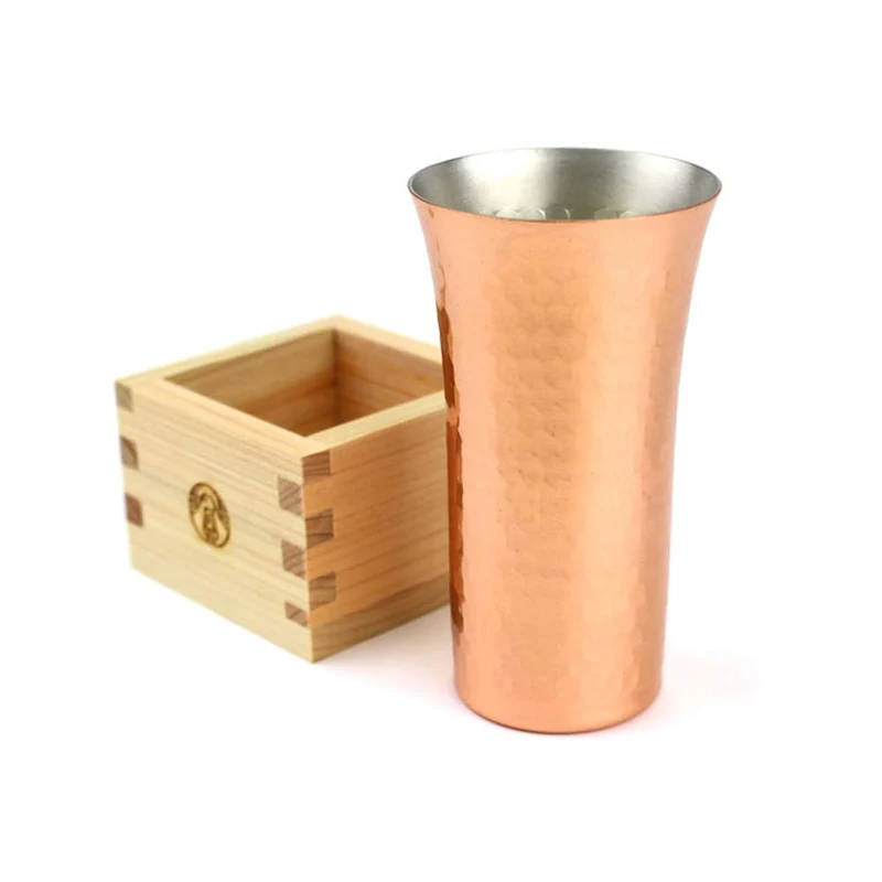 Peaks&Trees Tsuchime Copper Tumbler Japanese Cypress Gosho Masu Sake Cup Set L Size Japan Cosmetic Box Beer Glass Outdoor