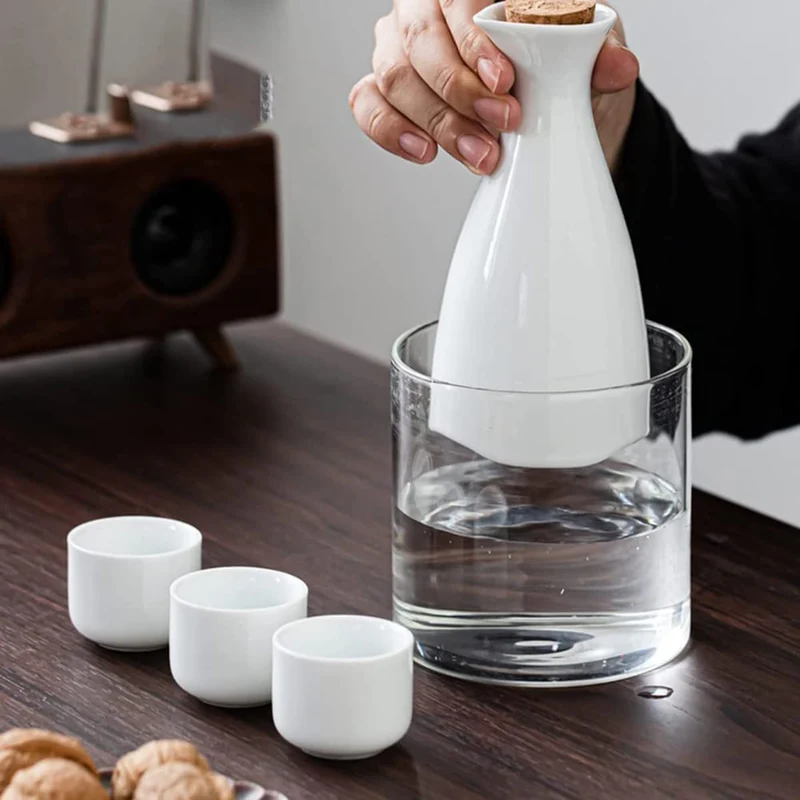 Sxrc 9-Piece Creative Sake Set Japan - Warming Bowl Tokkuri 6 Cups Tray Whiskey Bottle Barware