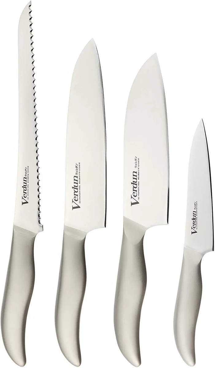 Shimomura Kougyou Knife Set Of 4 - Santoku 165Mm Gyuto 180Mm Petty 125Mm Bread Slicer 225Mm - Molybdenum Vanadium Steel Dishwasher Compatible Ovd-100 Niigata Tsubamesanjo