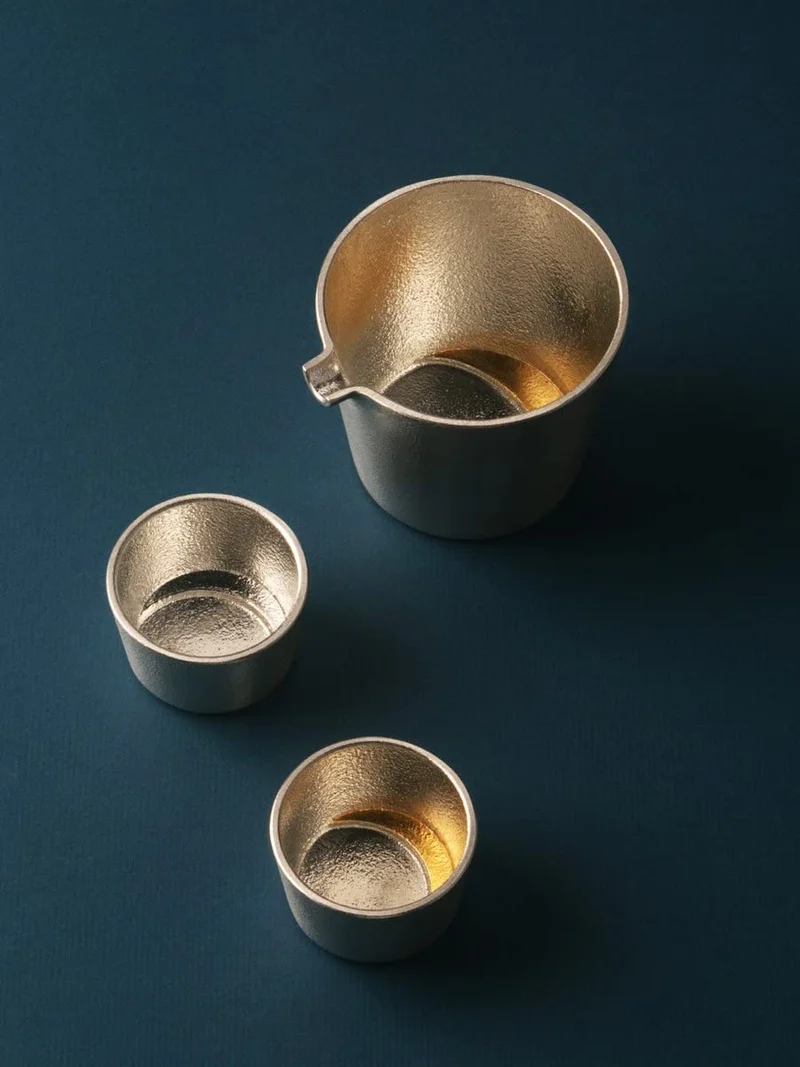 Teshigoto Club Japanese Sake Set Of Moon Katakuchi Tsuki Gold Leaf + Sake Cup Tsuki Tin Gold Leaf