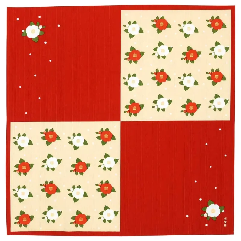 Hama Pattern Furoshiki 50Cm Japan - Camellia & Snowball Red