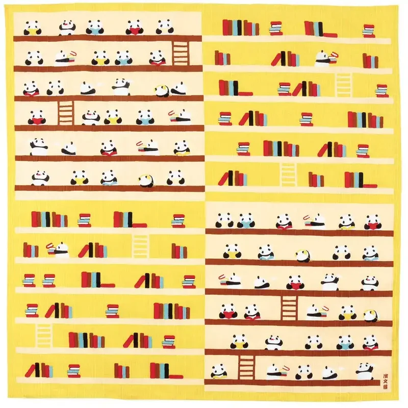 Hama Pattern Furoshiki 50Cm Panda Library Yellow - Japan