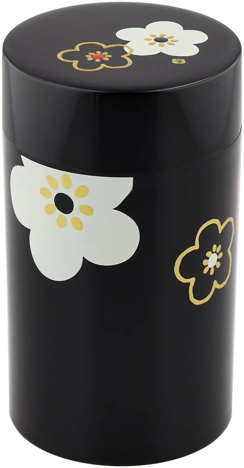 Tatsumiya 56491 Tea Canister Large Flower Pattern Plum Black Japan