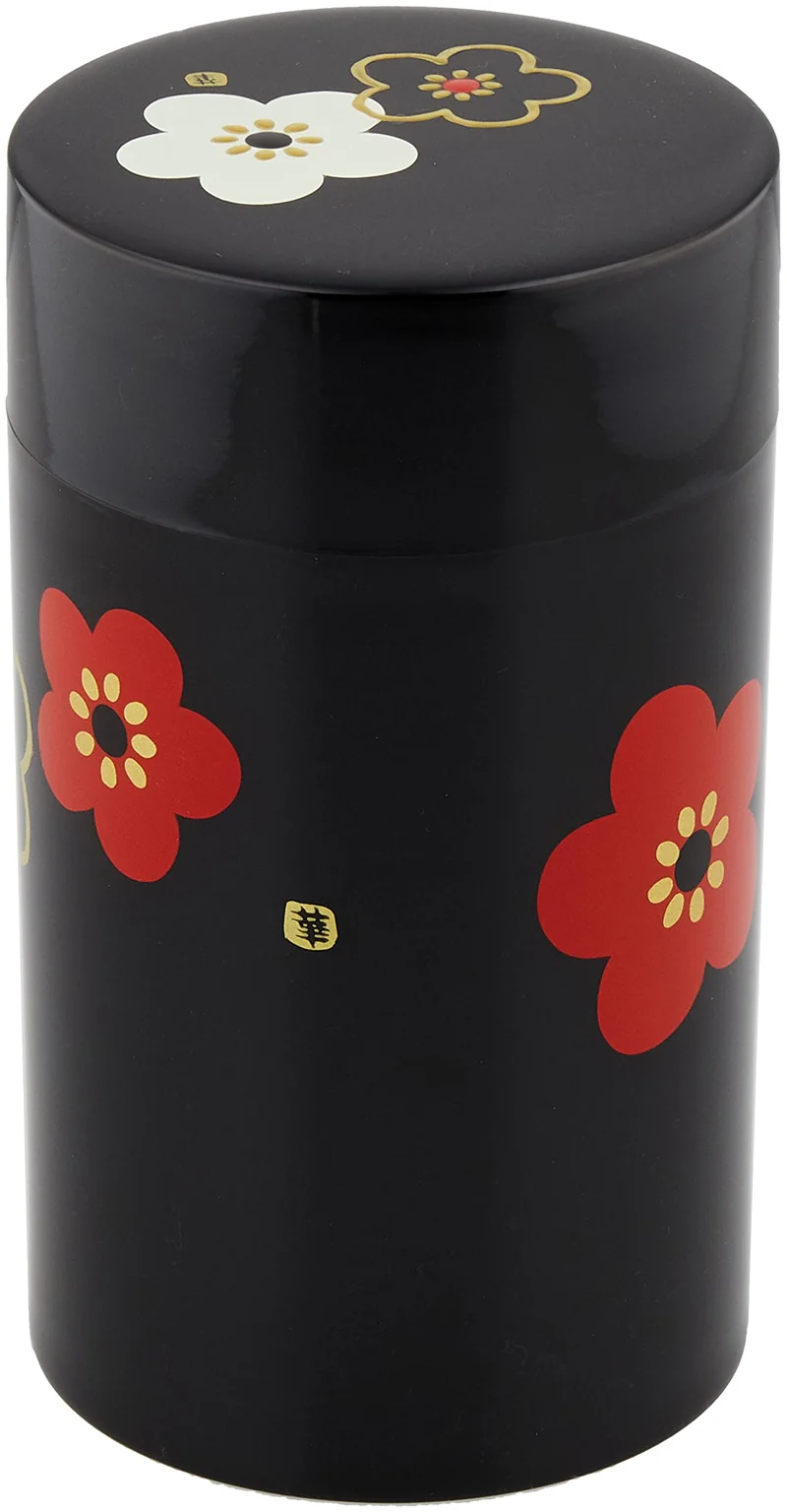 Tatsumiya 56491 Tea Canister Large Flower Pattern Plum Black Japan