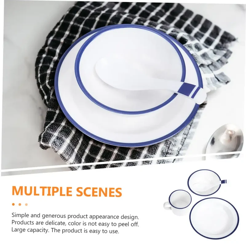 Unona 3Pc Melamine Plastic Coffee Mug Tray Spoon Dinner Serving Bowl Kit -