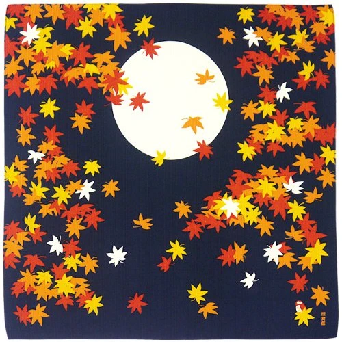 Hama Pattern Furoshiki 50Cm Maple In Moonlit Night Dark Blue - Japan