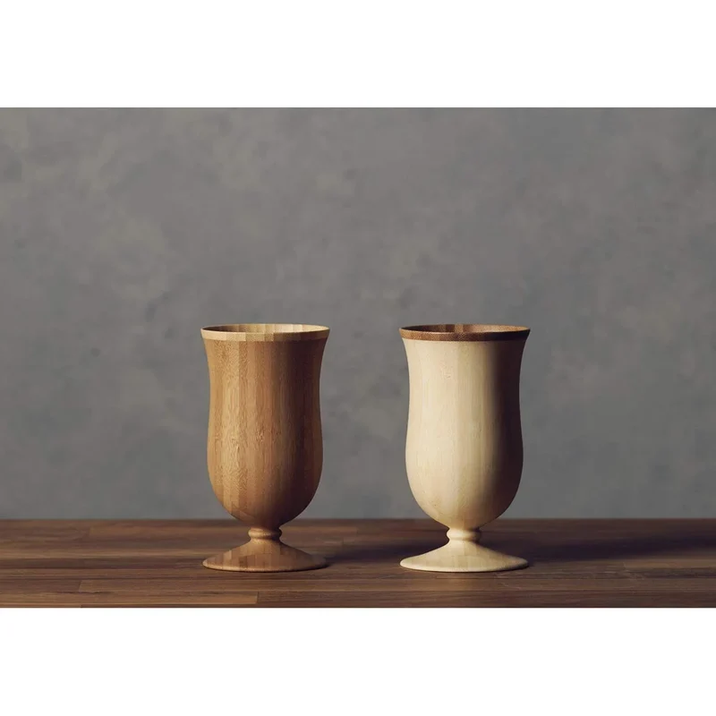 Riveret Japan Vessel Glass Campanula 250Ml Pair Set Bamboo Dishwasher Safe Rv-109Wb White/Brown