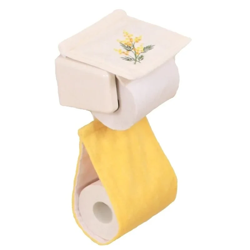 Senko Japan Sds Mimosa Paper Holder Cover Yellow Flower Embroidery 63787