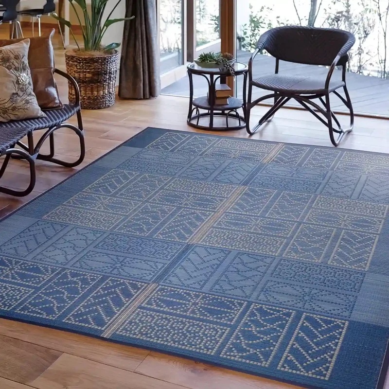 Hagiwara Igusa Blue Japanese Pattern Ise Center Rug 81938800 176X176Cm