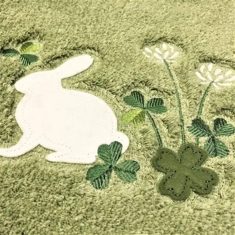 Senko Japan Rabbit Long Toilet Mat 75X60Cm Green Good Luck Embroidery 13719