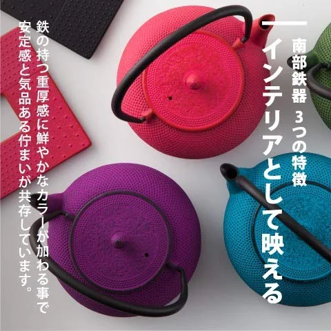 Ren Of Nanbu Tekki Teapot 0.4L Turquoise Blue Japan Traditional Craft | Arare Dome Iron Teapot W/Enameled Tea Strainer