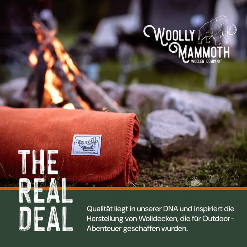 Wolly Mammoth 80% Wolldecke – Sofadecke 167x230 cm, Orange, Camping und Outdoor