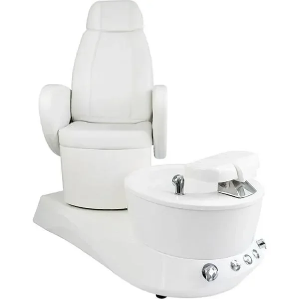 SPA Pediküre Sessel, Fußpflegestuhl Ava mit Waschbecken, Hydro-Massagefunktion und verstellbarem Sitz in Weiß