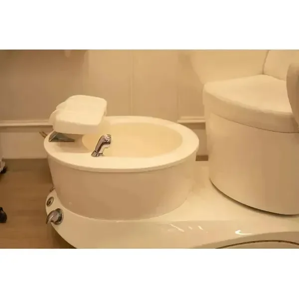 SPA Pediküre Sessel, Fußpflegestuhl Ava mit Waschbecken, Hydro-Massagefunktion und verstellbarem Sitz in Weiß