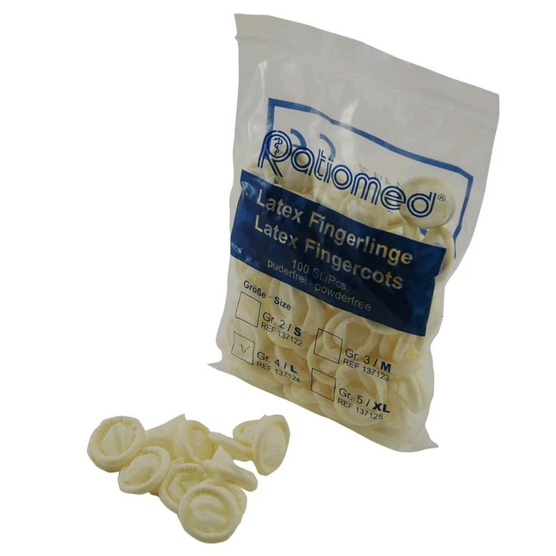 Fingerlinge ratiomed von Megro, Latex, puderfrei, Gr. 2 - 5, 100 Stück